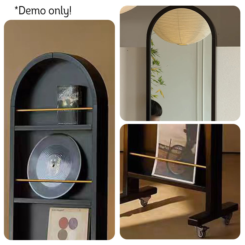 LIVARA Solid Mirror/Magazine Swivel Rack Dressing Wood With Casters
