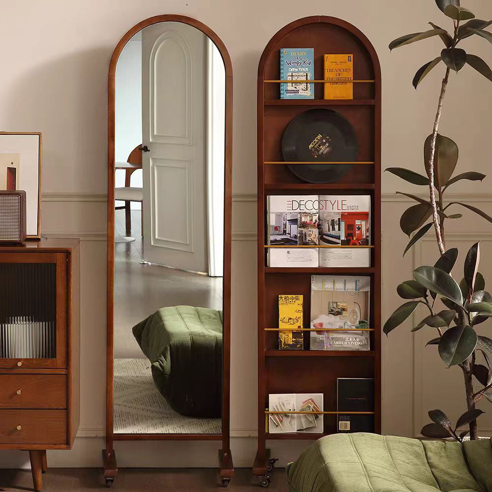 LIVARA Solid Mirror/Magazine Swivel Rack Dressing Wood With Casters