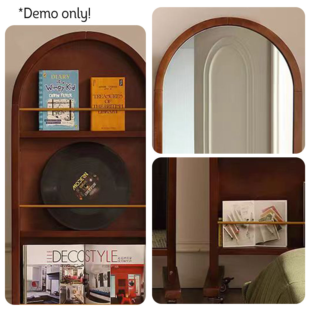 LIVARA Solid Mirror/Magazine Swivel Rack Dressing Wood With Casters