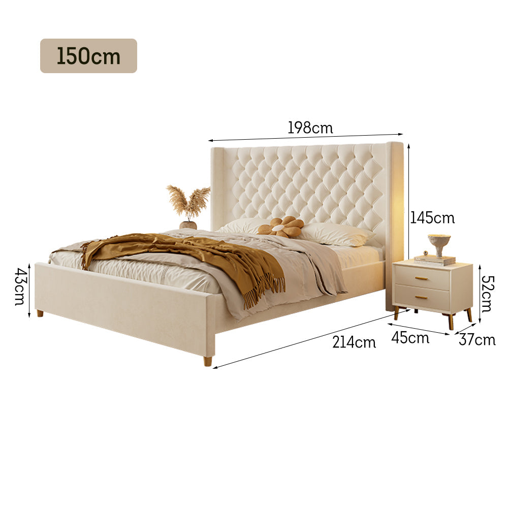 LIVARA SM1907 Velvet Two With Bedside Tables 150/180cm - Bed Fabric Beige