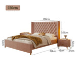 LIVARA SM1907 Tables Bedside Two Velvet - Fabric Bed With 150/180cm Pink