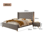 LIVARA SM1907 Two Bed Tables Velvet - With 150/180cm Fabric Bedside Grey