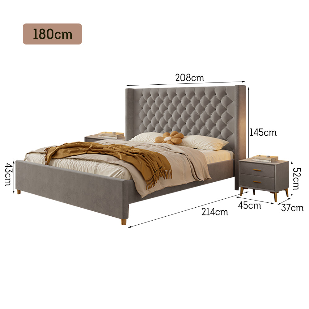 LIVARA SM1907 Two Bed Tables Velvet - With 150/180cm Fabric Bedside Grey