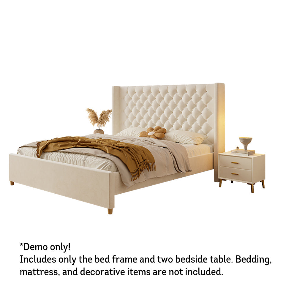 LIVARA SM1907 Velvet Two With Bedside Tables 150/180cm - Bed Fabric Beige