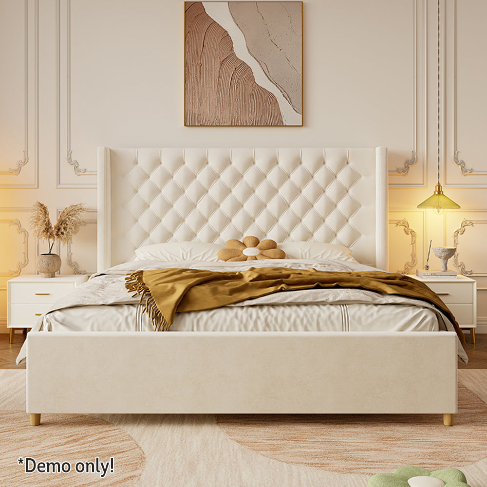 LIVARA SM1907 Velvet Two With Bedside Tables 150/180cm - Bed Fabric Beige