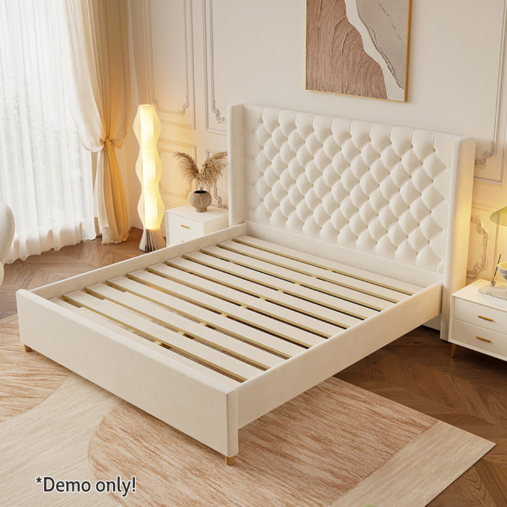 LIVARA SM1907 Velvet Two With Bedside Tables 150/180cm - Bed Fabric Beige