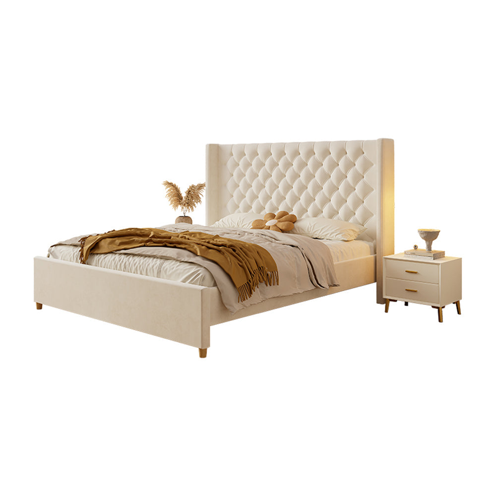 LIVARA SM1907 Velvet Two With Bedside Tables 150/180cm - Bed Fabric Beige