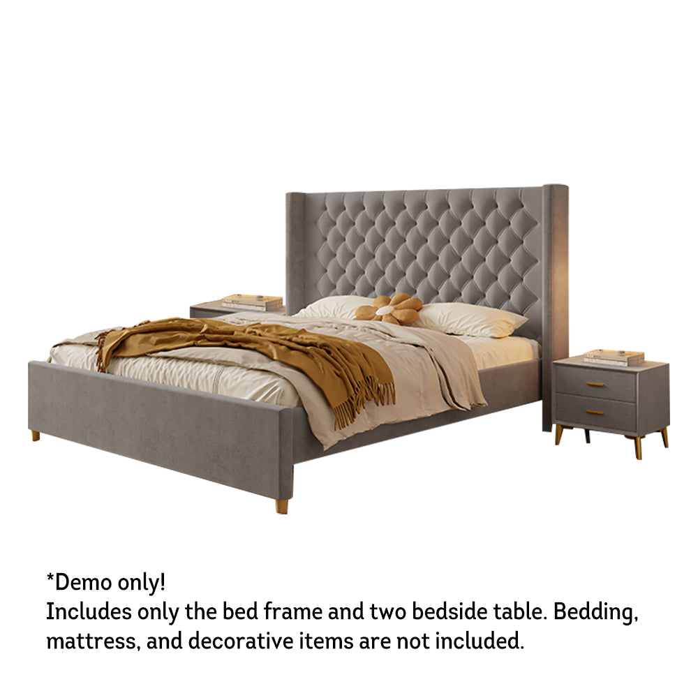 LIVARA SM1907 Two Bed Tables Velvet - With 150/180cm Fabric Bedside Grey