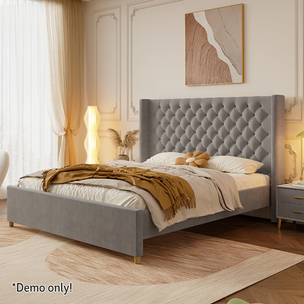 LIVARA SM1907 Two Bed Tables Velvet - With 150/180cm Fabric Bedside Grey