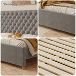 LIVARA SM1907 Two Bed Tables Velvet - With 150/180cm Fabric Bedside Grey