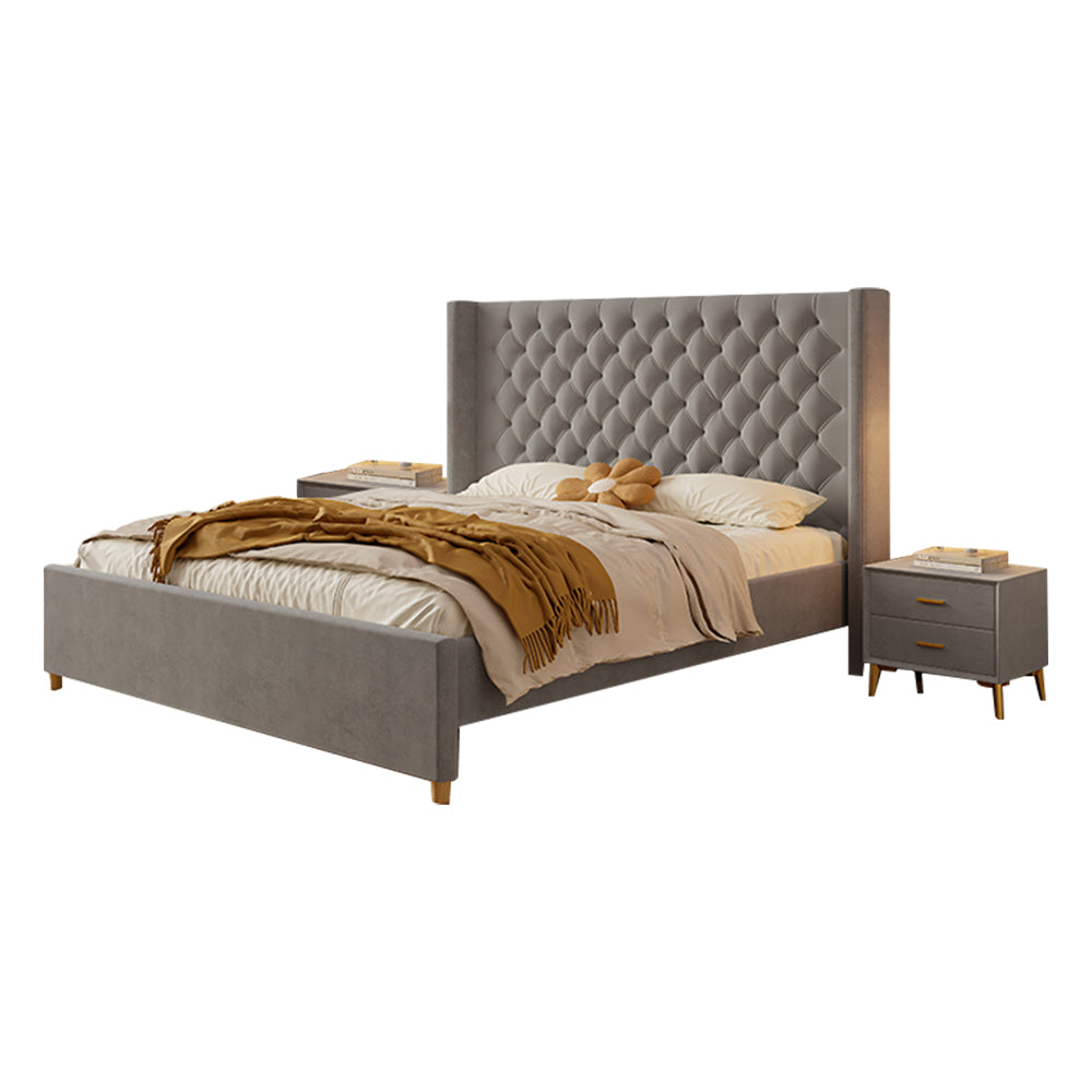 LIVARA SM1907 Two Bed Tables Velvet - With 150/180cm Fabric Bedside Grey