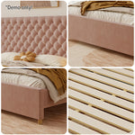 LIVARA SM1907 Tables Bedside Two Velvet - Fabric Bed With 150/180cm Pink