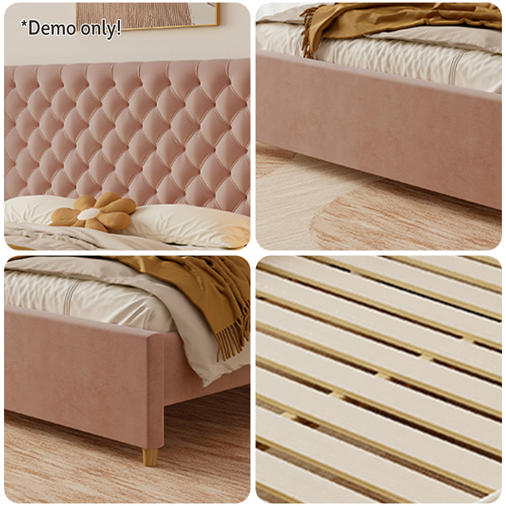LIVARA SM1907 Tables Bedside Two Velvet - Fabric Bed With 150/180cm Pink