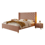 LIVARA SM1907 Tables Bedside Two Velvet - Fabric Bed With 150/180cm Pink