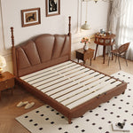 LIVARA Model-2001 Solid Wood Bed Waxed Fabric Leather 150cm/180cm Frame