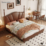 LIVARA Model-2001 Solid Wood Bed Waxed Fabric Leather 150cm/180cm Frame