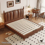 LIVARA Model-2002 Waxed Solid Fabric Bed Wood Leather 150cm/180cm Frame