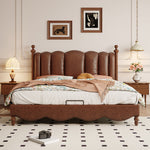 LIVARA Model-2002 Waxed Solid Fabric Bed Wood Leather 150cm/180cm Frame