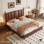 LIVARA Model-2002 Waxed Solid Fabric Bed Wood Leather 150cm/180cm Frame