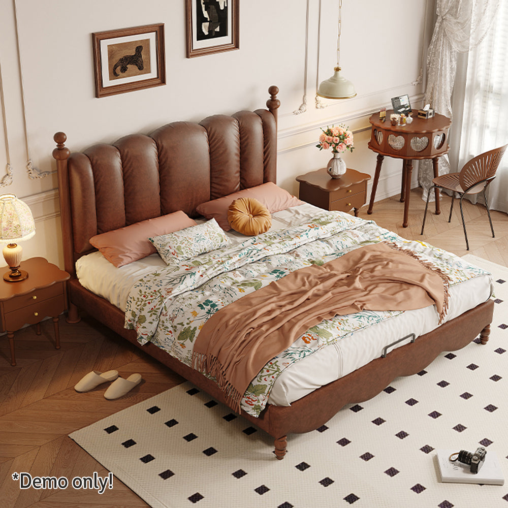 LIVARA Model-2002 Waxed Solid Fabric Bed Wood Leather 150cm/180cm Frame