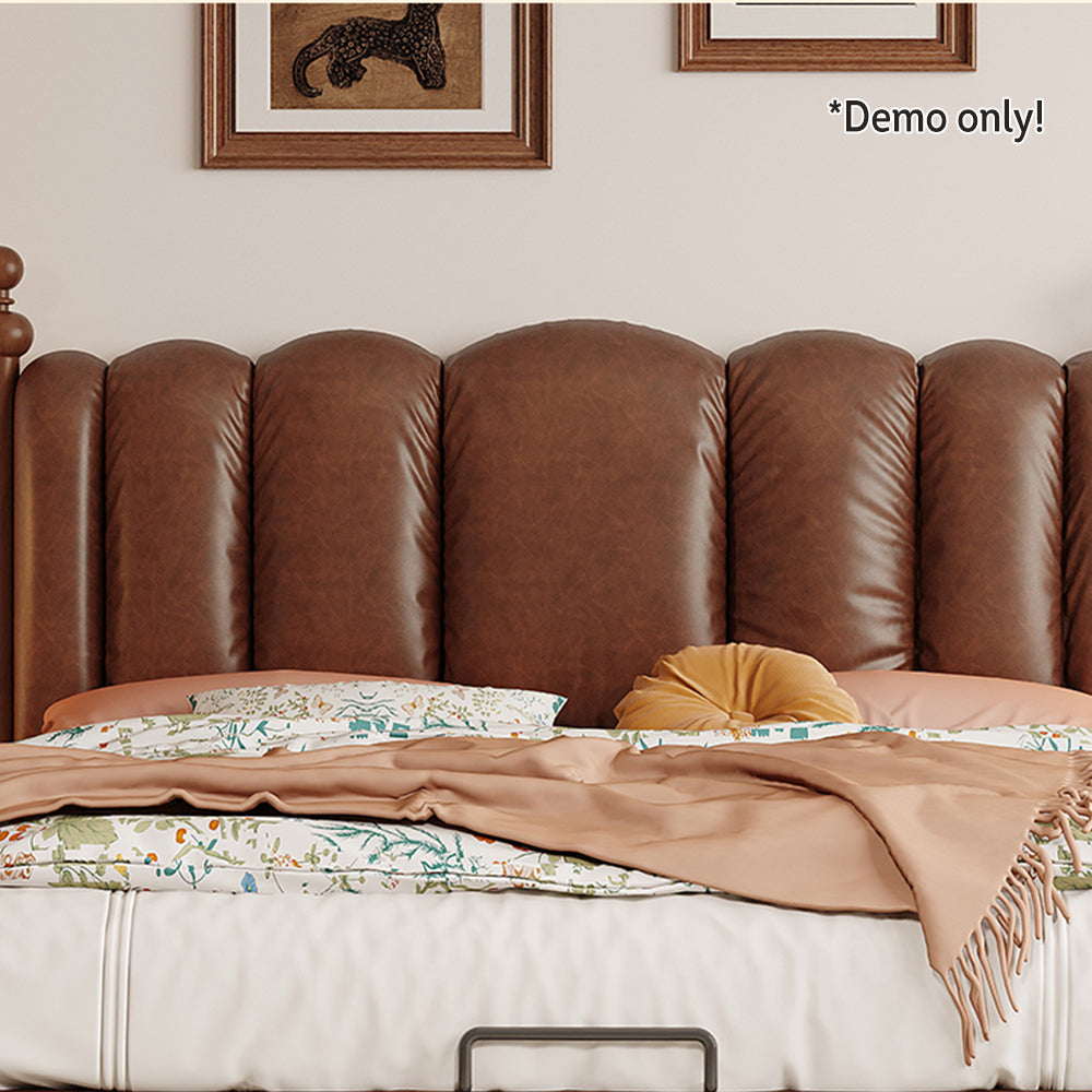 LIVARA Model-2002 Waxed Solid Fabric Bed Wood Leather 150cm/180cm Frame