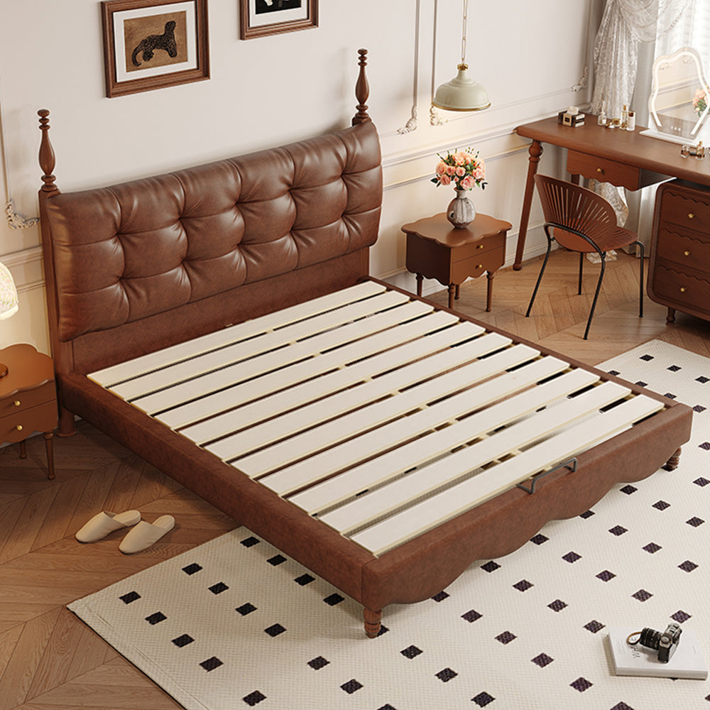 LIVARA Model-2003 Leather Wood 150cm/180cm Waxed Solid Bed Fabric Frame
