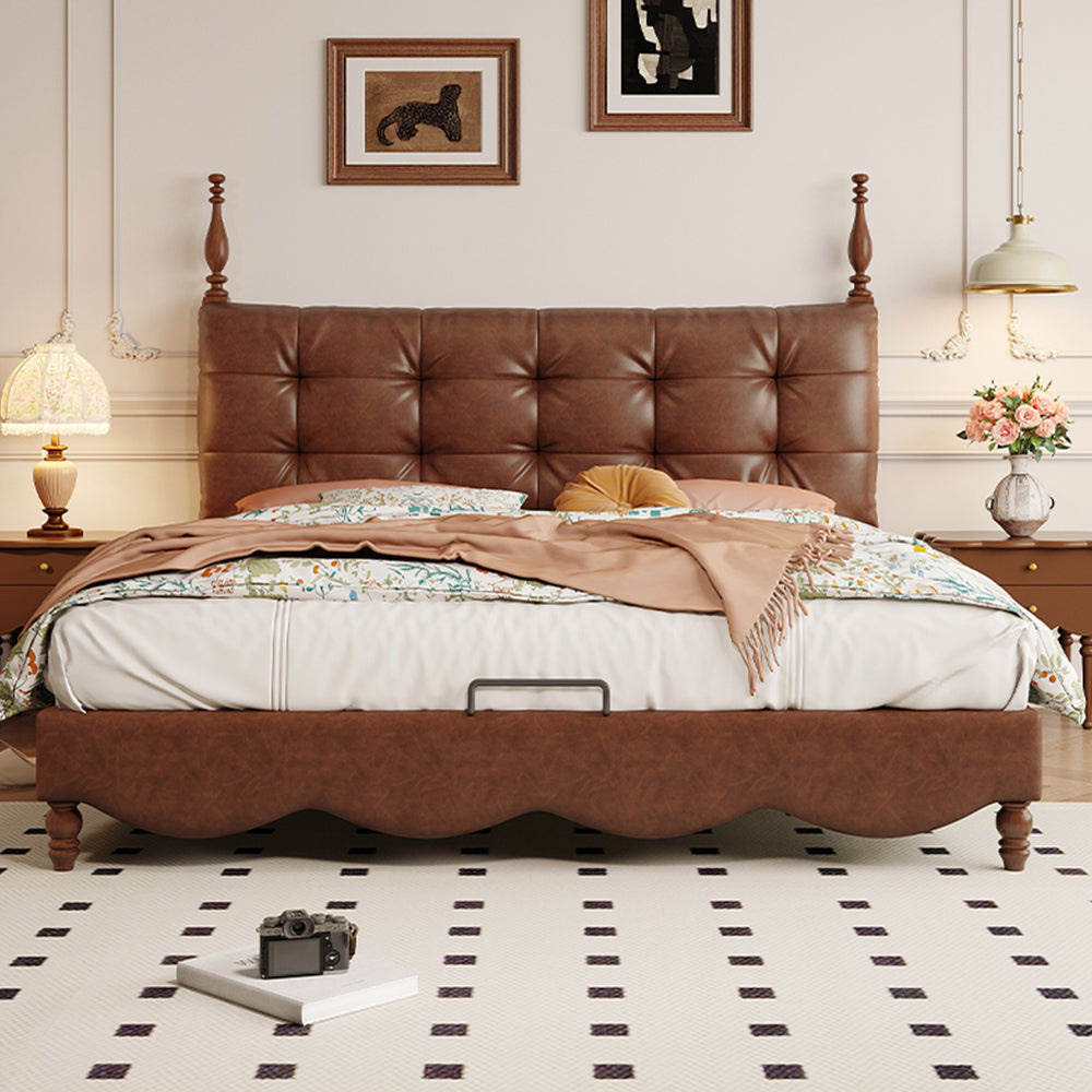 LIVARA Model-2003 Leather Wood 150cm/180cm Waxed Solid Bed Fabric Frame