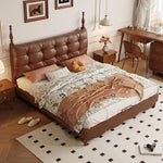 LIVARA Model-2003 Leather Wood 150cm/180cm Waxed Solid Bed Fabric Frame