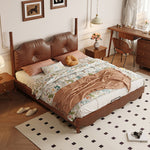 LIVARA Model-2004 150cm/180cm Bed Fabric Leather Waxed Solid Wood Frame