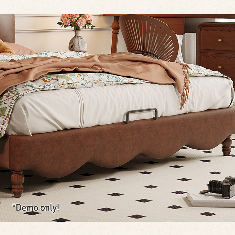 LIVARA Model-2004 150cm/180cm Bed Fabric Leather Waxed Solid Wood Frame