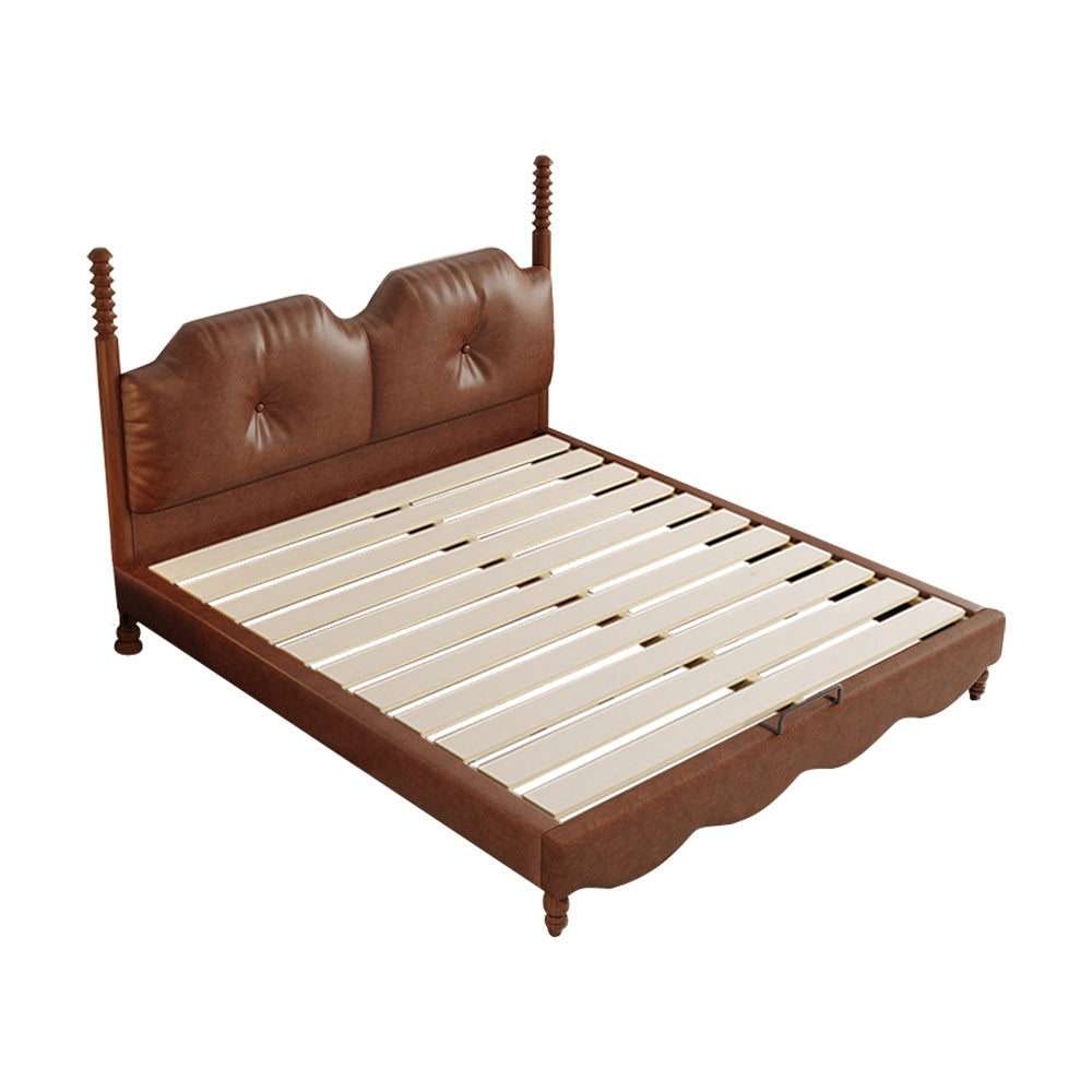 LIVARA Model-2004 150cm/180cm Bed Fabric Leather Waxed Solid Wood Frame