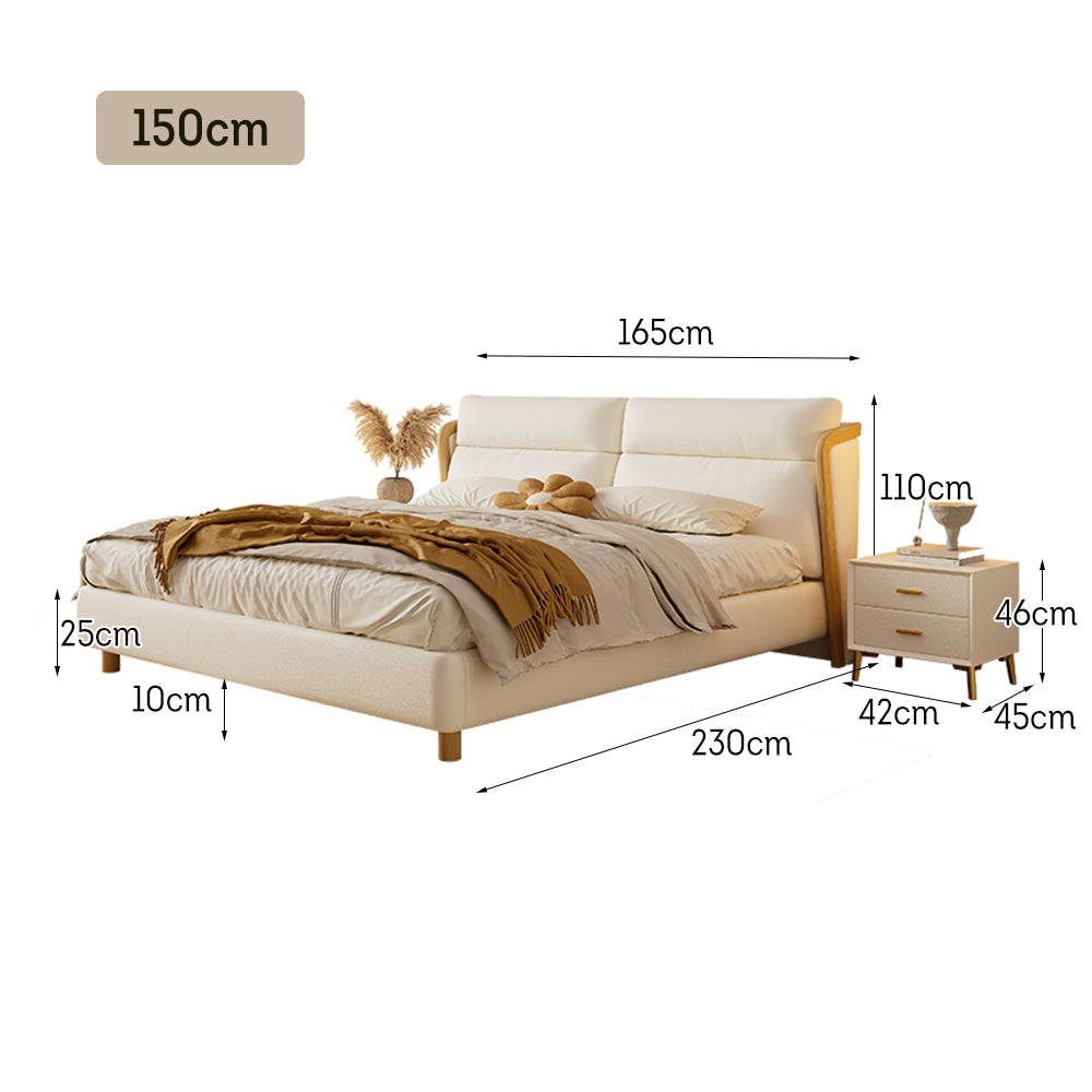 LIVARA SM803 With - Bed Two Fabric Bedside Claw Tables Leather Cat 150/180cm Beige