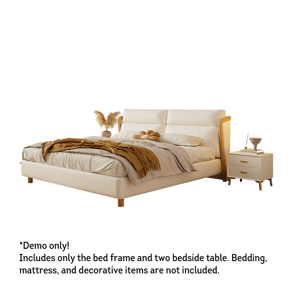 LIVARA SM803 With - Bed Two Fabric Bedside Claw Tables Leather Cat 150/180cm Beige