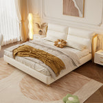 LIVARA SM803 With - Bed Two Fabric Bedside Claw Tables Leather Cat 150/180cm Beige