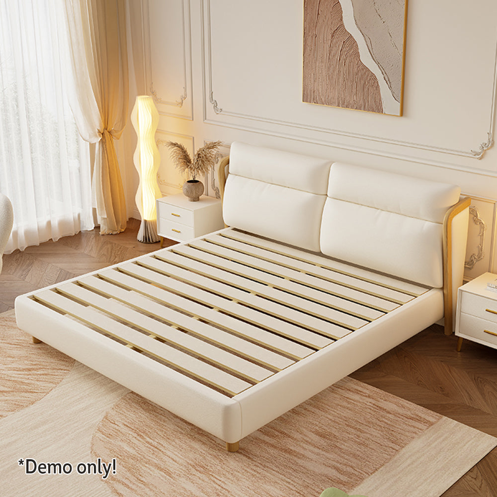 LIVARA SM803 With - Bed Two Fabric Bedside Claw Tables Leather Cat 150/180cm Beige