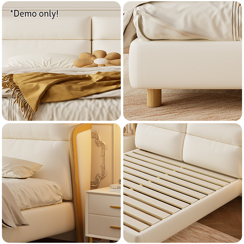 LIVARA SM803 With - Bed Two Fabric Bedside Claw Tables Leather Cat 150/180cm Beige