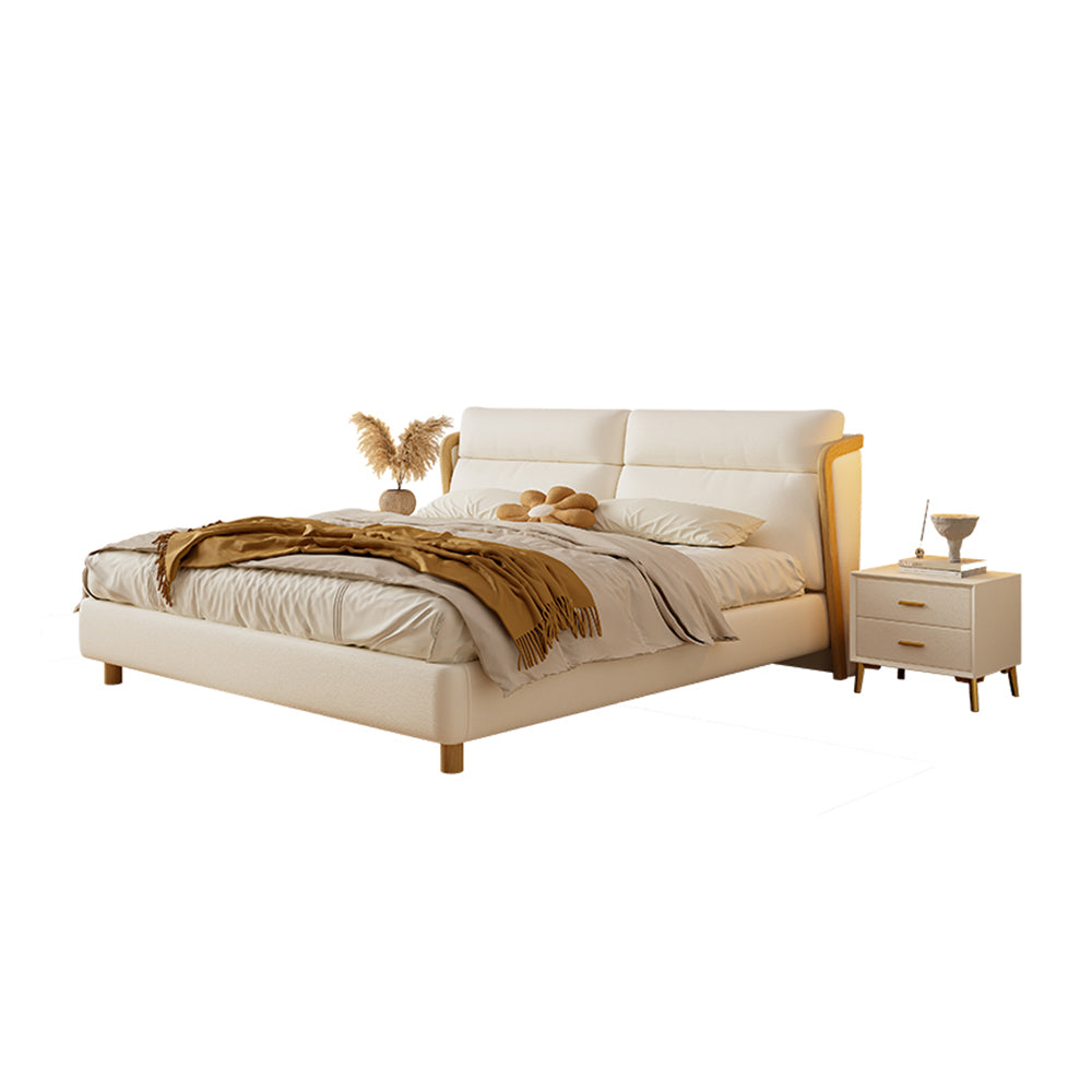 LIVARA SM803 With - Bed Two Fabric Bedside Claw Tables Leather Cat 150/180cm Beige