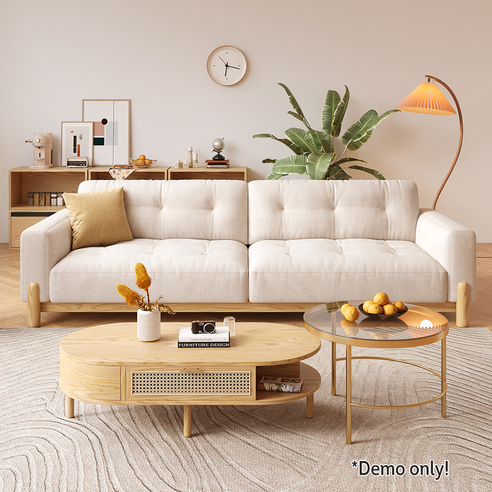 LIVARA SM811 180/210/240/280cm Fabric Sofa Corduroy Solid Frame - Wood Length Beige