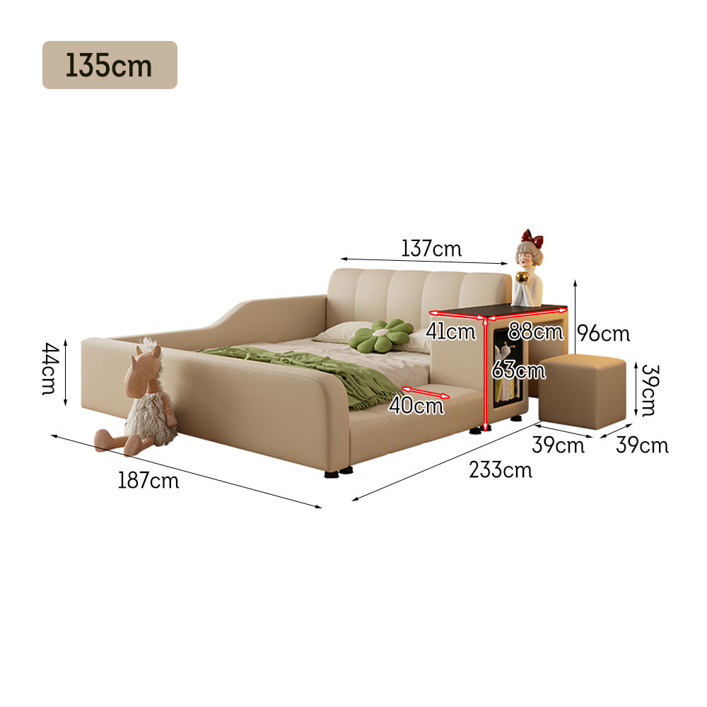 LIVARA SM901 Bed 120/135/150/180cm Leather Lengrh - With Eco-friendly Bookshelf Beige