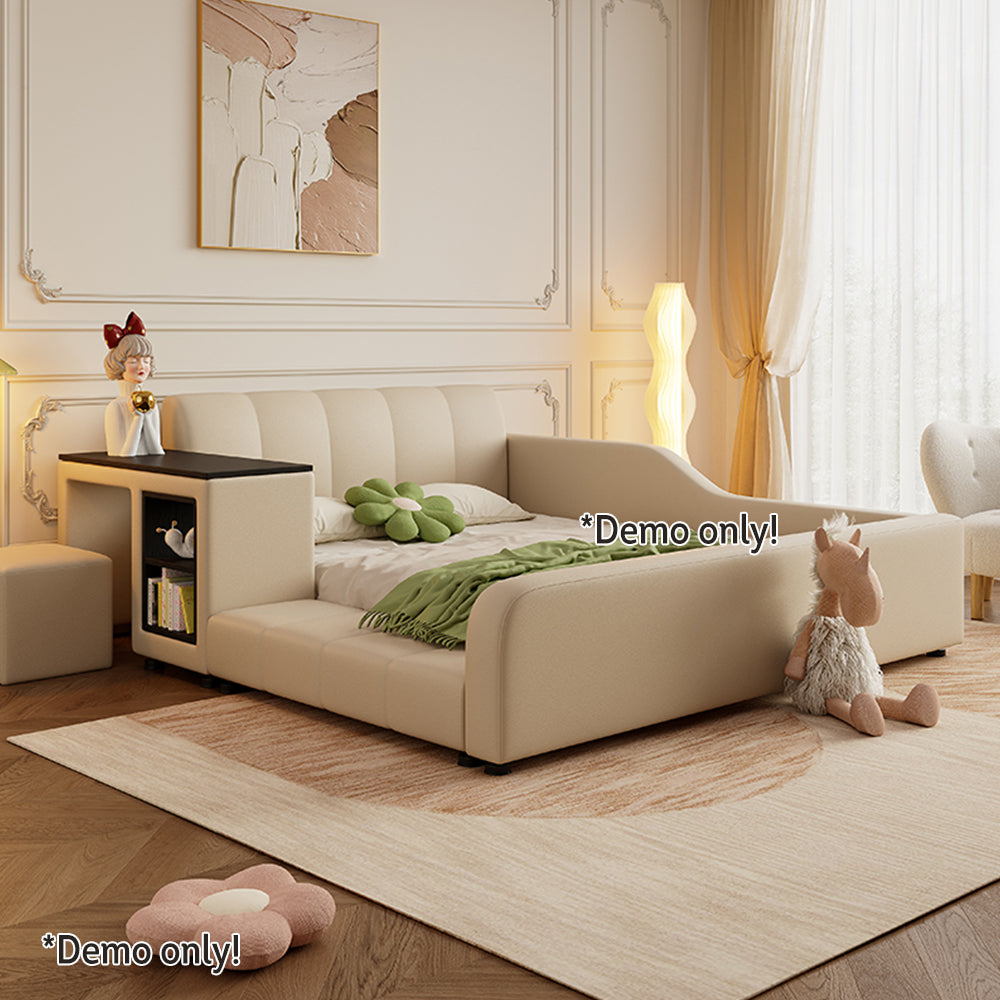 LIVARA SM901 Bed 120/135/150/180cm Leather Lengrh - With Eco-friendly Bookshelf Beige