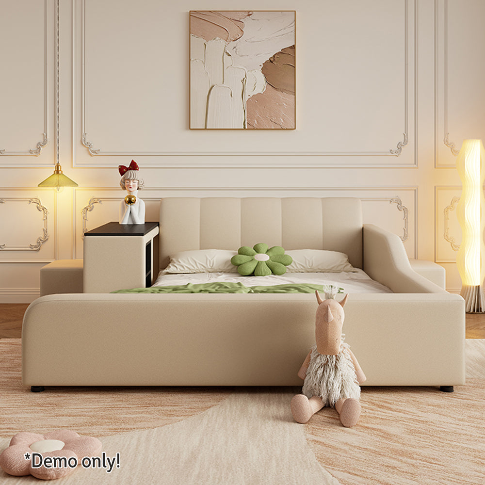 LIVARA SM901 Bed 120/135/150/180cm Leather Lengrh - With Eco-friendly Bookshelf Beige