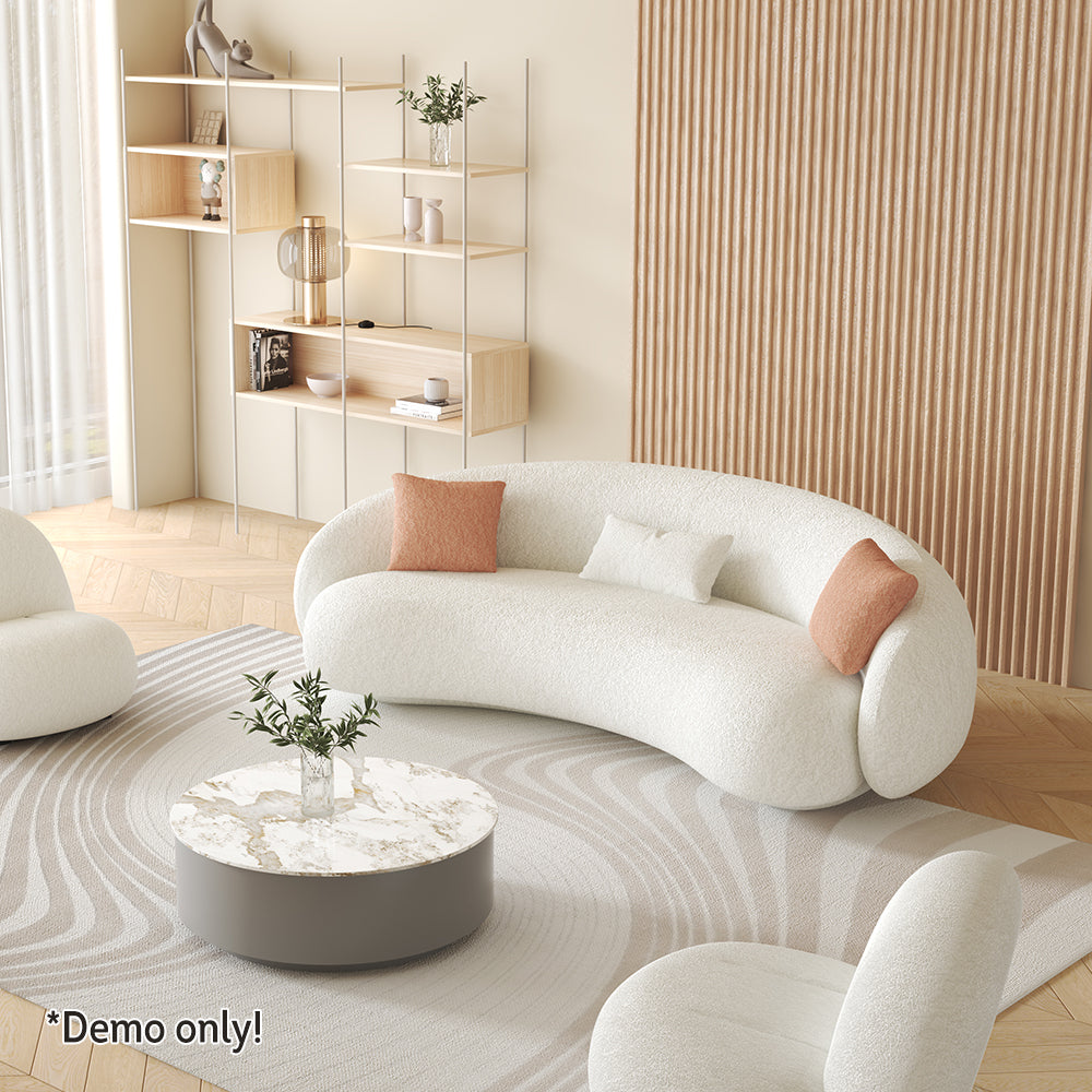 LIVARA SM908 260cm Fabric Fleece Solid - Lamb Sofa Length Frame Wood White