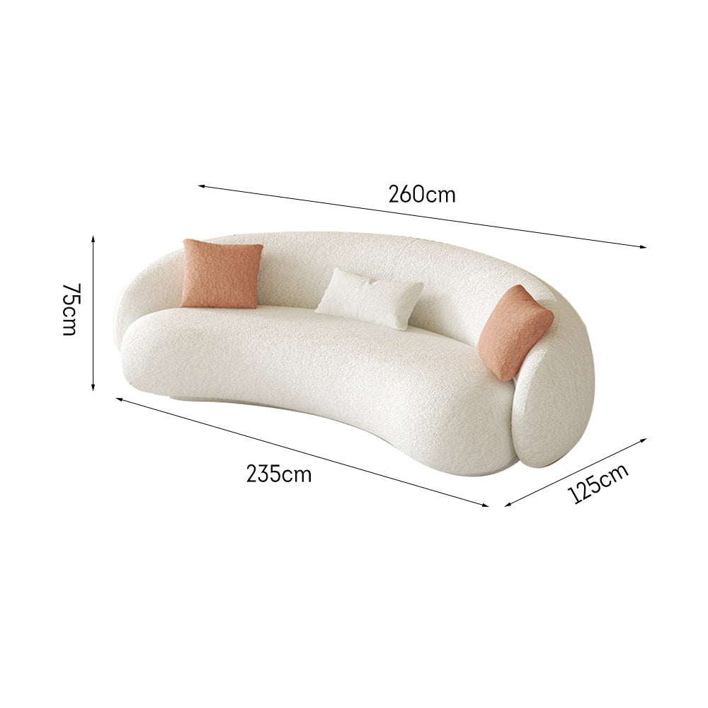 LIVARA SM908 260cm Fabric Fleece Solid - Lamb Sofa Length Frame Wood White