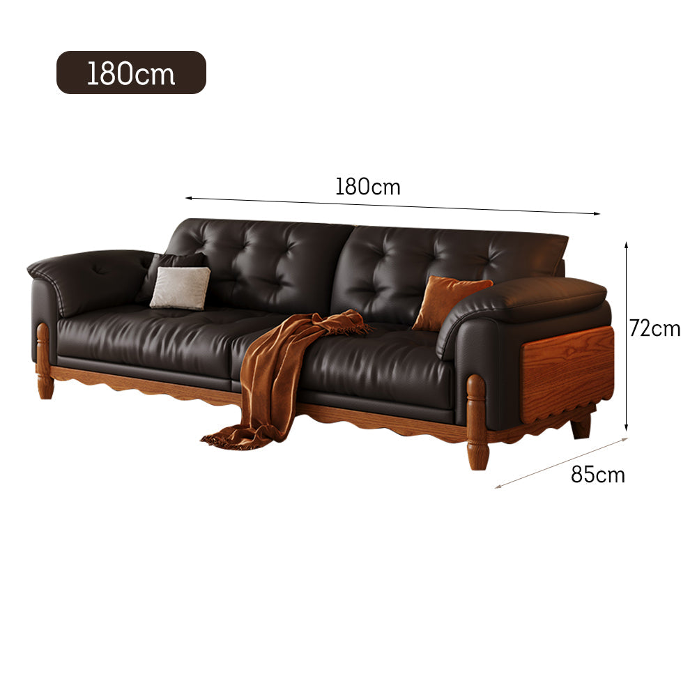 LIVARA 910 Length Waxed Leather Oil Sofa Wood Fabric 180/210/240/280cm Solid Frame