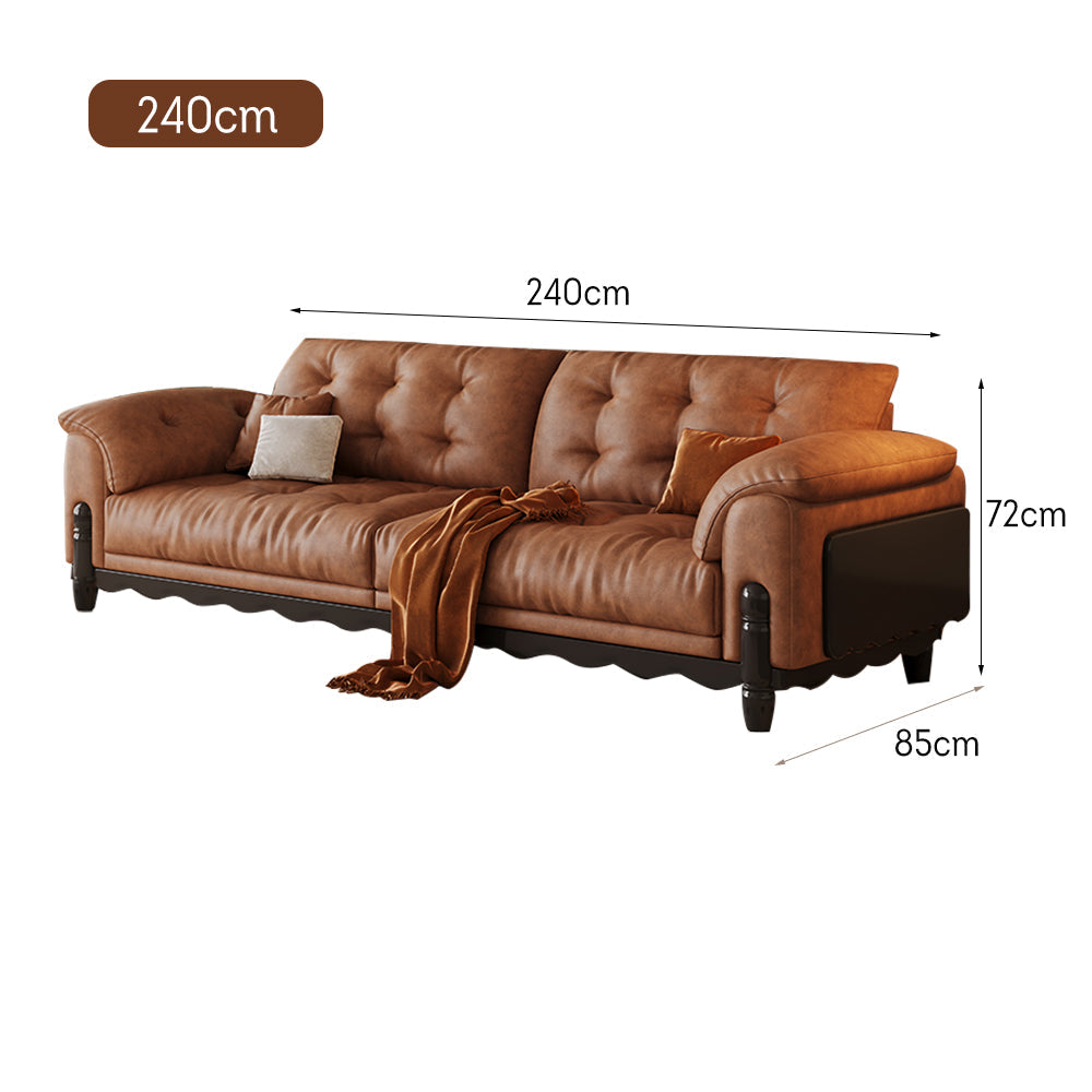 LIVARA 910 Length Waxed Leather Oil Sofa Wood Fabric 180/210/240/280cm Solid Frame