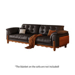 LIVARA 910 Length Waxed Leather Oil Sofa Wood Fabric 180/210/240/280cm Solid Frame
