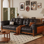 LIVARA 910 Length Waxed Leather Oil Sofa Wood Fabric 180/210/240/280cm Solid Frame