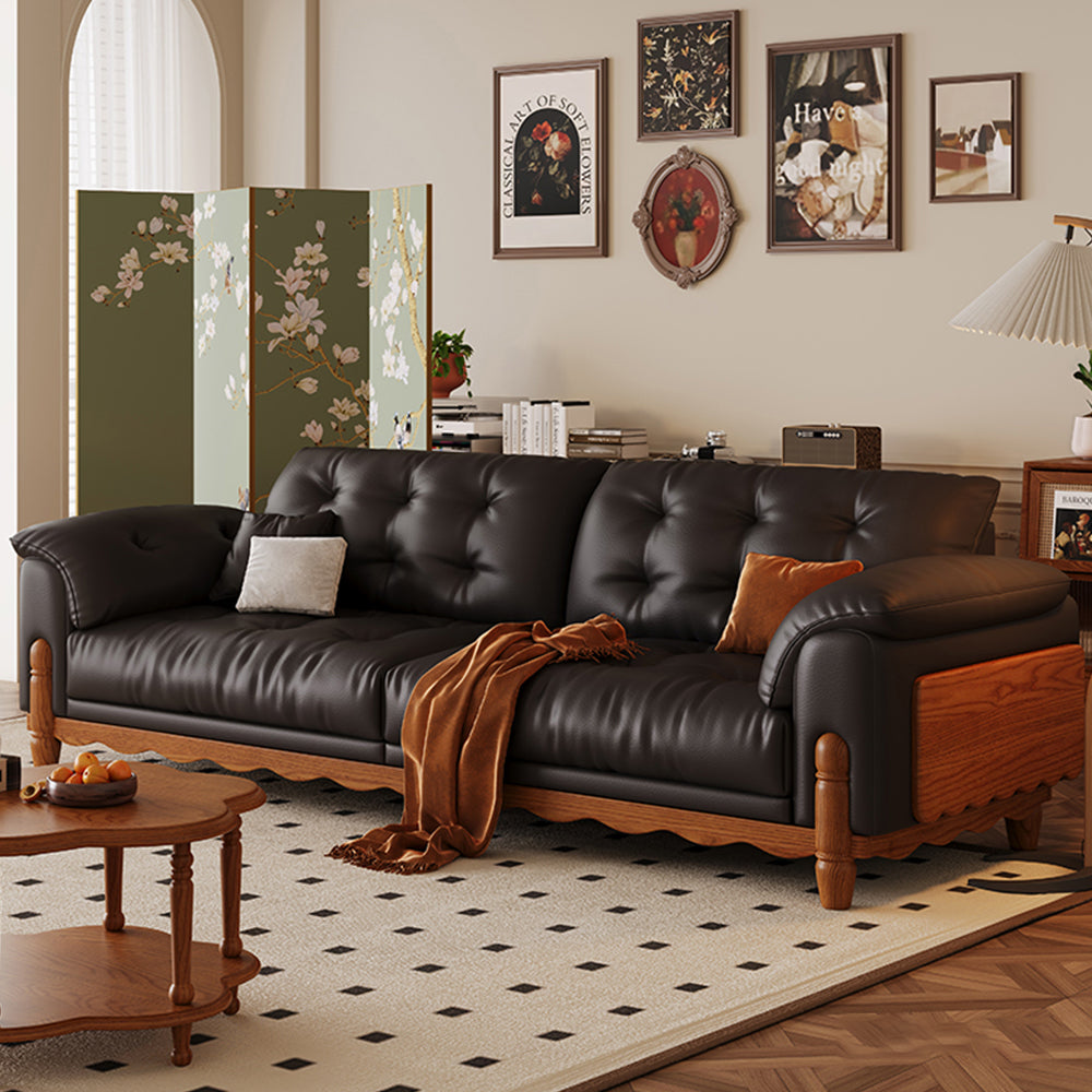 LIVARA 910 Length Waxed Leather Oil Sofa Wood Fabric 180/210/240/280cm Solid Frame