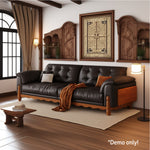 LIVARA 910 Length Waxed Leather Oil Sofa Wood Fabric 180/210/240/280cm Solid Frame