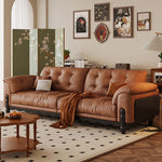 LIVARA 910 Length Waxed Leather Oil Sofa Wood Fabric 180/210/240/280cm Solid Frame